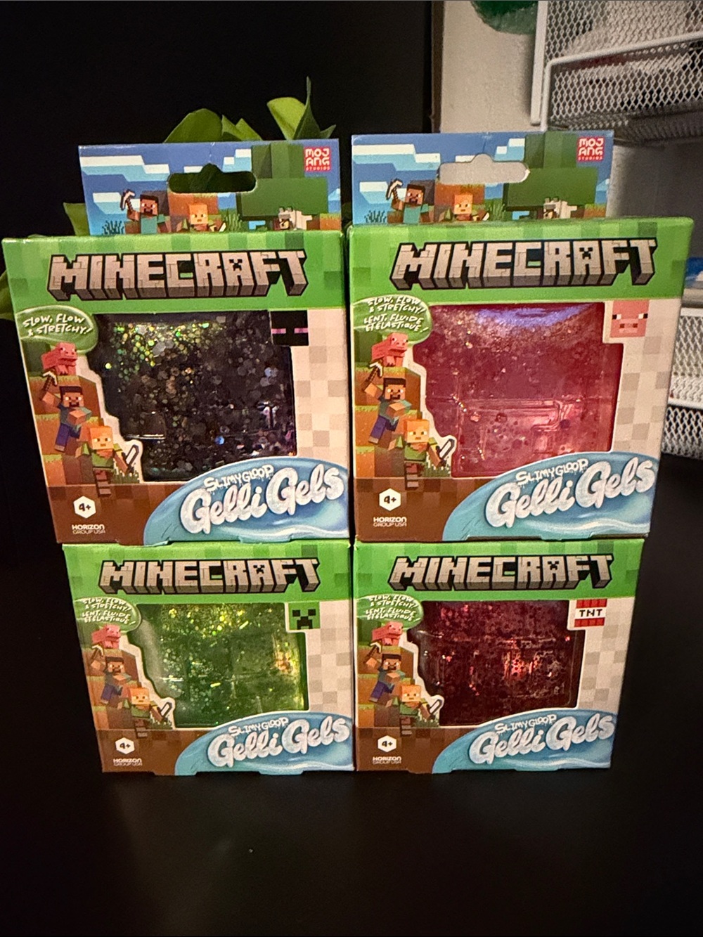 FOUR 4 Minecraft Gelli Gels Glitter Cubes- Pink, Purple, Green, Red All 4